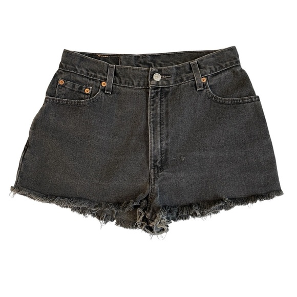 Levi's 550 Women's Black Denim Shorts. Self Cut Black size 12 (29) #1597 - Picture 6 of 8